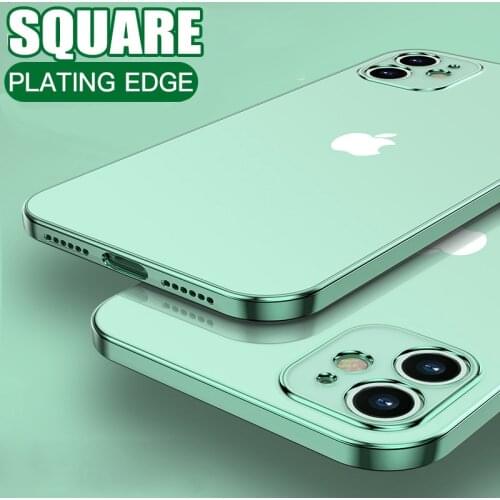 For iPhone 11 Square Plating Frame Case For iPhone 12 Pro Max 11 Pro Max SE 2020 X XR XS Max 7 8 Plus Business Clear Back Cover