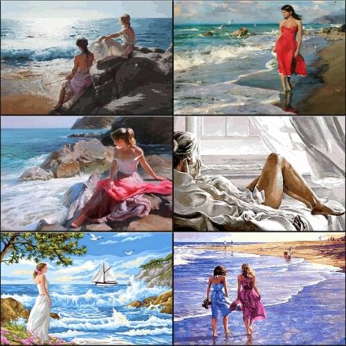 DIY Paintings By Numbers For Adults 40*50CM Girl By The Sea Home Decoration Modern Wall Art Pictures On Canvas Handiwork Gifts