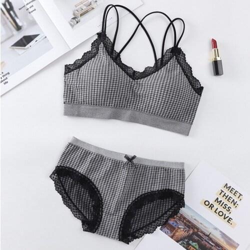Women Bra and Panty Set Seamless Cotton Lingerie Set Beauty Back Push Up Bra Brief Set Lace Crop Top Female Underwear Set