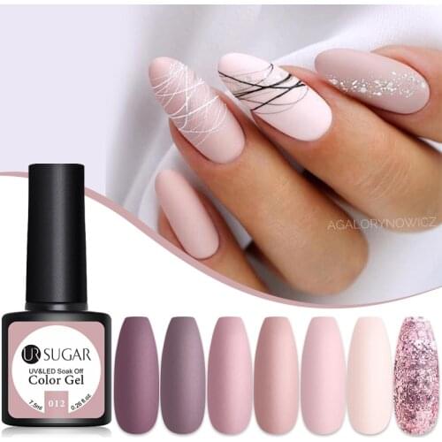 UR SUGAR Pink Glitter Sequins Gel Nail Polish 7.5ml Nude Color Nail Gel Soak Off UV LED Gel Varnish for Nail Art Base Top Coat