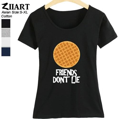 Stranger Things FRIENDS DON'T LIE Upside Down Heart Ribbon Waffle Love Cookie Vint Cotton Girl Woman Short Sleeve T Shirt ZIIART