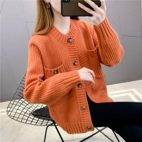 Room 207613, no. 7 in 4 】 make round collar knitting cardigan 50 village color pocket buttons