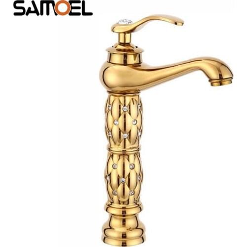 Classic Brass Golden Diamond Bathroom Sink Faucet Single Hole Gold Lavatory Basin Mixer Water Tap torneira banheiro G1143
