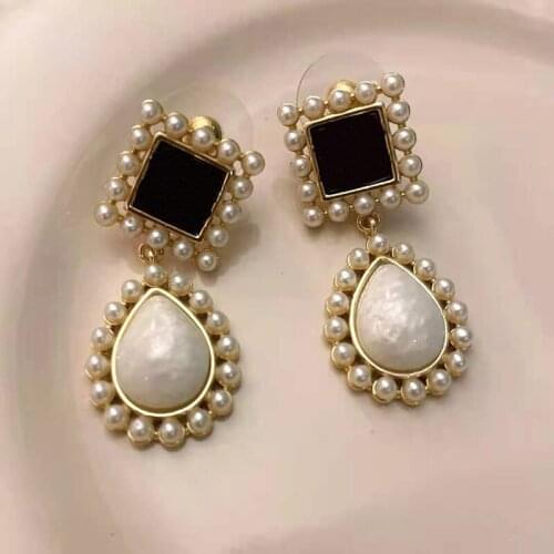 Hot Brand Yellow Gold Color Fashion Jewelry Woman Crystal Earrings Party High Quality Water Drop Pearls Studing