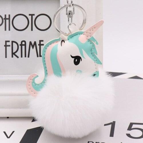 Cute 8cm Rex Rabbit Fur Ball Keychains Horse Design Jewelry for Men or Women