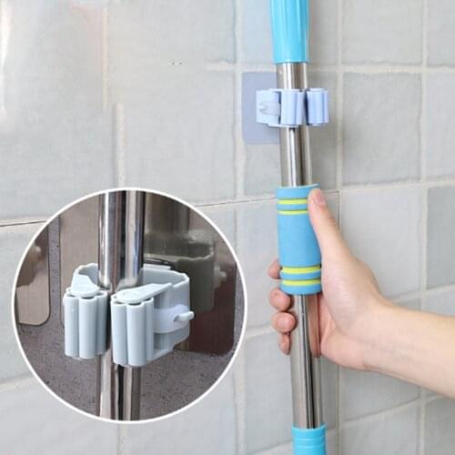 4 pcs Bathroom Wall Mounted Mop Organizer Holder Brush Storage Rack Kitchen Clip Seamless Mop Hook Clip Card Holder