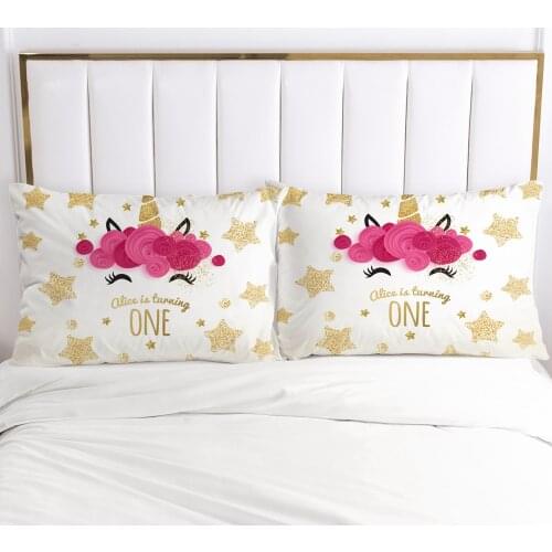3D Crown Unicorn 2PCS Pillow Cases Cartoon Decoration Throw Pillow Cover Bedding PillowCase For Children Kids Baby 50x80 60x70