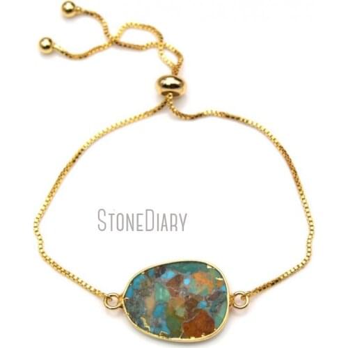 5Pcs Cheap Gold Plating Faceted Irregular Shape Chain Bracelet Turquoises Link Bracelet Adjustable BM14828