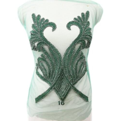 New Arrival Love swan Crystal Applique Bodice for wedding panel WDP-217