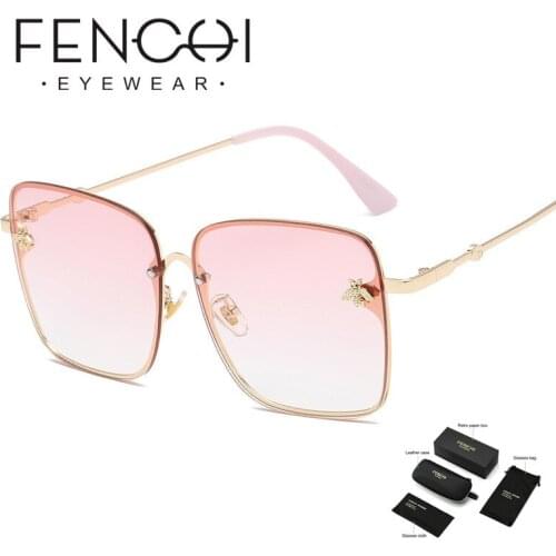 Anti-blue Pink Oversized Square Bee Sunglasses Women 2019 Vintage Luxury Brand Designer Sexy Driving Sun Glasses zonnebril dames