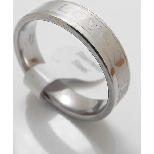 Wholesale 50 pcs fashion flat 6mm inner arc LOVE marking stainless steel rings