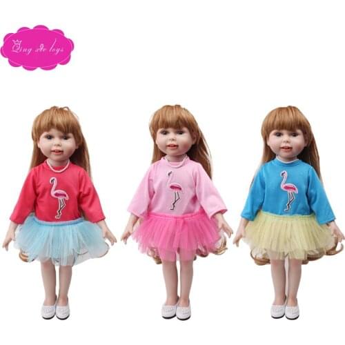 18 inch Girls doll dress Crane print lace dress + silk socks American newborn clothes Baby toys fit 43 cm baby dolls c726