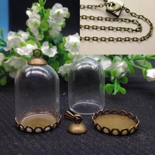 Clear Dome Cloche Glass globes Bottle jar Pendant Antique Bronze Base and Top Terrarium Charm Apothecary Bottle Jewelry Supplies