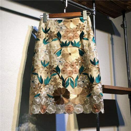 Water Soluble Lace Skirt for Women Embroidered Skirt Machine Embroidery Gauzy Package Hip A- line Skirt Mujer Faldas