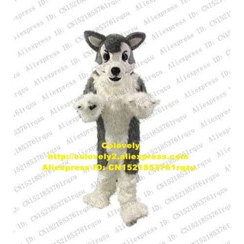 Gray Long Fur Furry Wolf Husky Dog Fursuit Mascot Costume Adult Cartoon Character Outfit Nursery School Holiday Gifts zz8009