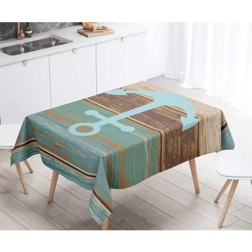 Anchor Tablecloth, Weathered Wooden Planks Rustic Theme Table Cover