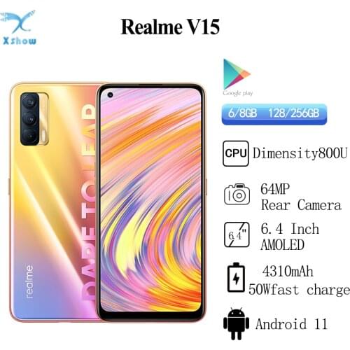 Realme V15 6GB RAM 128GB ROM 5G Smartphone 6.4 inch AMOLED 4310mAh Battery 50W Flash Charge 64MP + 16MP Mobile Cell phones