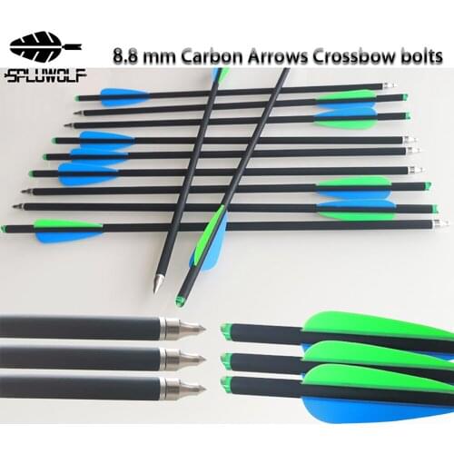 12 PCS 13.5"16"17"18"20"22" 8.8 mm Archery Bow Arrows 2 Bule 1 Green Fletching Carbon Arrow Crossbow Bolts Spine 400 for Hunting