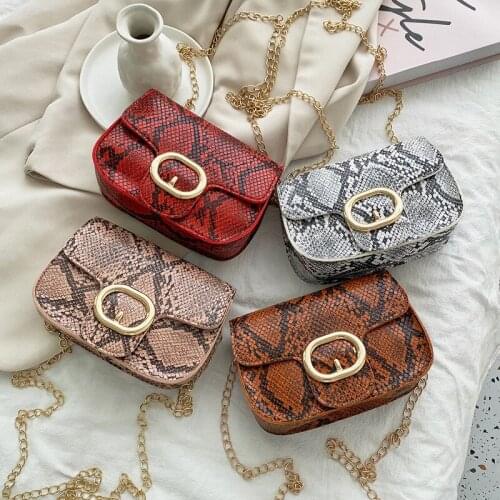 Womens Snake Pattern Shoulder Bags Small Square Messenger Bag PU Fashion Serpentine Chain Handbag For Lady Mini Crossbody Bags