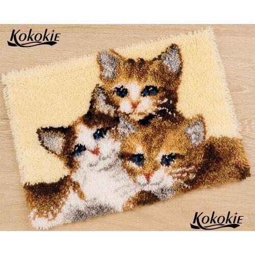 Three cats latch hook rug canvas printing vloerklee foamiran for needleworkhandwerken knoop crochet needle for carpet embroidery