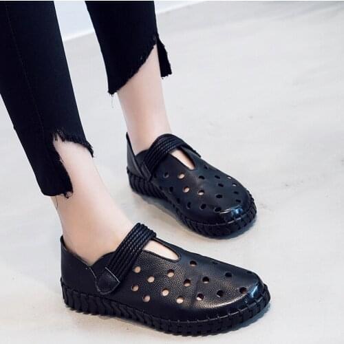 Tilocow 2002 Womens Genuine Leather Casual Shoes Woman Flat With Loafers Female Hook&Loop Rome Flats Ladies Hollow Out Footwear