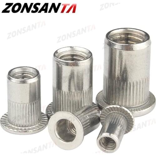 ZONSANTA Rivet Nut 304 Stainless Steel M4 M5 M6 M8 M10 Rivnut Flat Head Threaded Rivet Insert Nutsert Cap Perforated Rivet Nuts