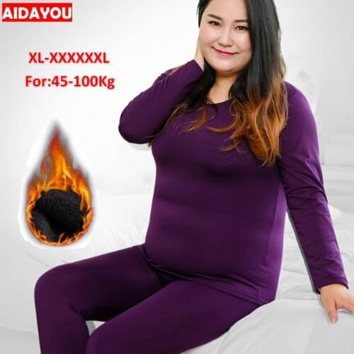 Womens Winter Thermal Underwea Sets Ultra Soft Plus Size XL to 6XL Elastic Fleece Lined Two Piece ouc009
