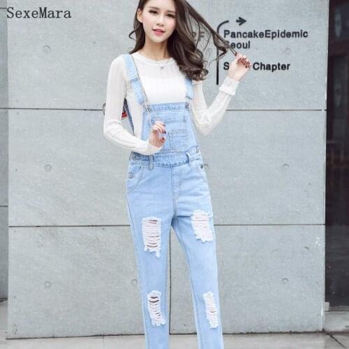 New jumpsuits jeans Ripped Hole Boyfriend Women Cute Wear Jumpsuit Denim Overalls Vintage Sleeveless with Pockets Girls Pants