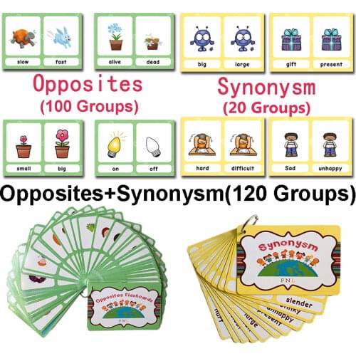 120 Groups Opposites Synonyms English Flashcards Word Card Games for Kids Baby Learning Educational Toys For Children Montessori