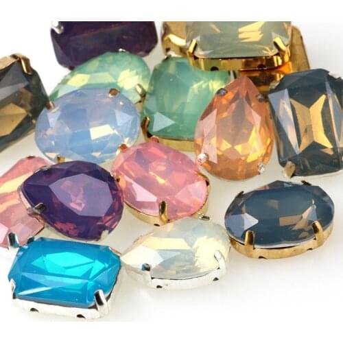 13*18mm Multicolors Transparent Oval Drop Sew On Rhinestone With Gold Sliver Claw Apply To DIY Clothing Decoration 20PC