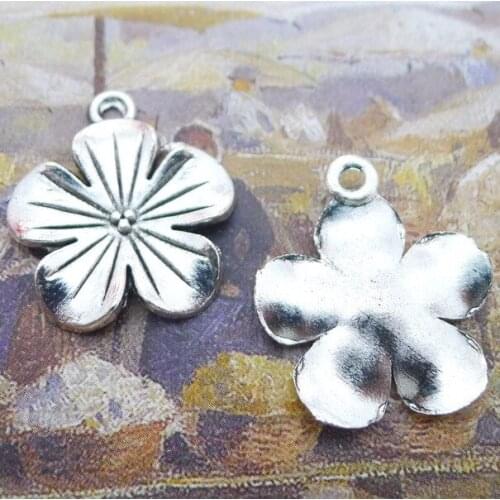 15PCS/Lot 23mm*20mm Pendant Antique Silver Color Five-petaled flowers Charms For DIY Jewelry Making Jewelry Findings