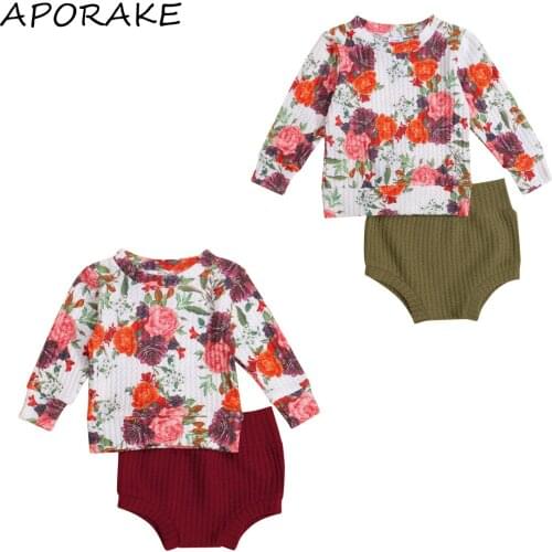 2021 0-18M Infant Baby Girl Clothing Set Casual Spring Fall Outfits Long Sleeve T-shirt Top+Floral Print Triangle Shorts 2pcs