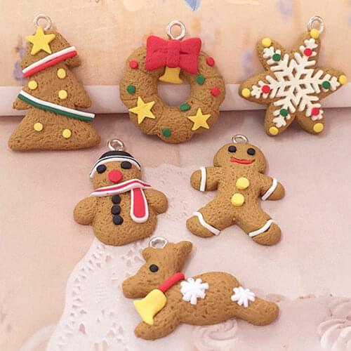 6Pcs/lot Cute Gingerbread Man Christmas Ornaments Deer Snowman Xmas Tree Pendant Charms Decorations Jewelry DIY Craft Gifts