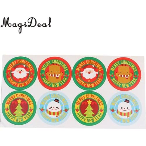 80 Pieces/10 Sheets Merry Christmas Happy New Year Badge Seal Sticker Santa Claus Xmas Tree Elk Snowman Gift Wrapping DIY Craft