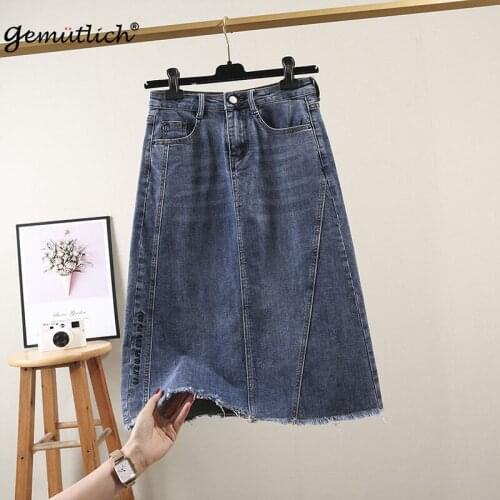 Gemutlich Women S-9XL Denim A-lined Skirt Jeans High Waist Office Lady for Spring Letter Embroidery Summer 2021 New