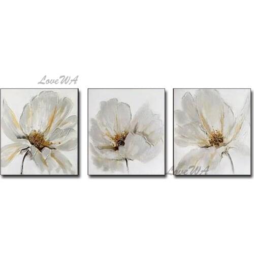 Interior Decorative Lotus Flower Group Oil Painting Real Handmade 3 Pieces Canvas Wall Pictures Art Entrance Free Shipping Art
