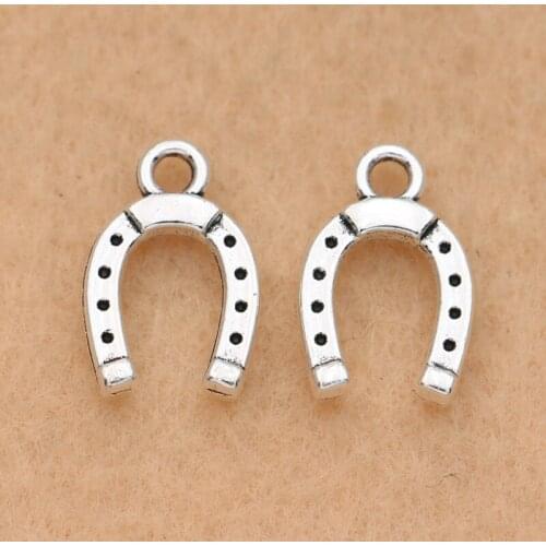 KJjewel Antique Silver Plated Stirrup Charm Pendant fit Bracelet Necklace Jewelry Findings DIY Making Accessories 14x10mm