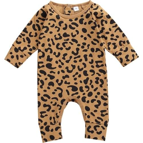 Citgeett Autumn New Infant Baby Girls Leopard Outfits Spring Long Sleeve Ruffles One-Piece Jumpsuit Clothes