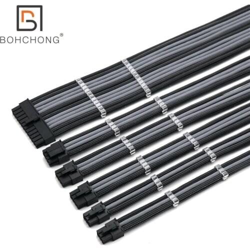 Basic Extension Cable Kit 4mm 24Pin ATX 1pcs CPU 8Pin 4+4Pin 2pcs GPU 8Pin 2pcs GPU 6Pin PCI-E Power Extension Cable