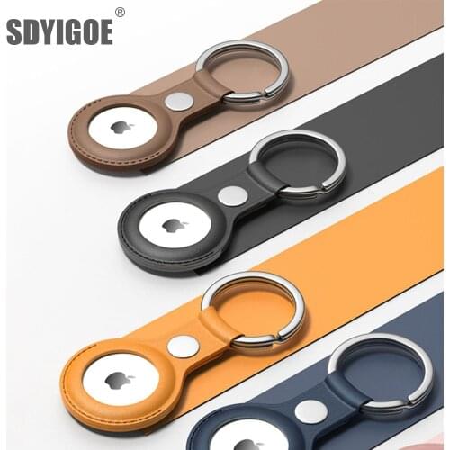 Leather Protective Case For Airtag Cover Hangable Keychain Locator Tracker Case For Apple airtags Retainer Cases Device Keychain