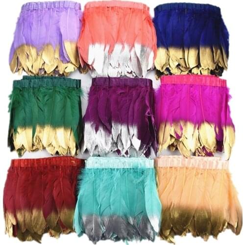 2Meters Gold Silver Goose Feathers Trim on Tape Fringe Ribbon Golden Feather for Crafts Dress Clothing Wedding Plumes Decoration