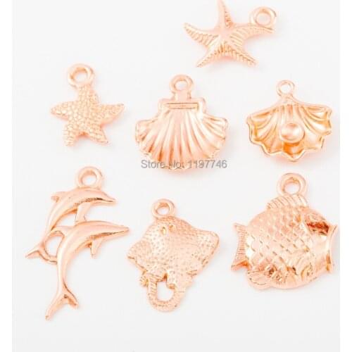 Trendy Rose Gold Dolphin Starfish Shell Fish Metal Pendants Charms Accessories For Jewelry Making Bracelet Necklace Handmade