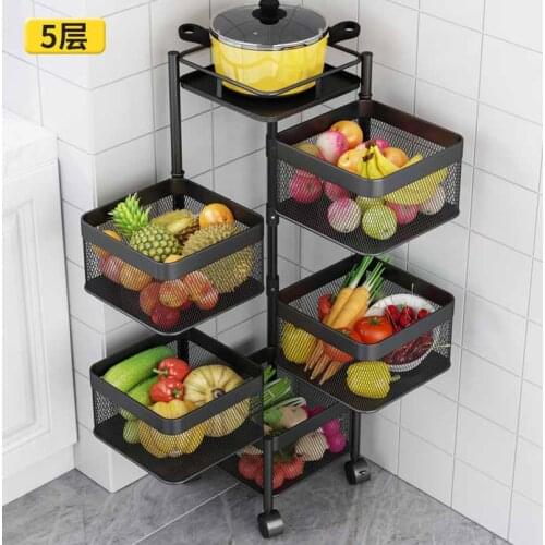 Multifunctional Storage Shelf Kitchen Rotating Vegetable Shelving Free Installation Multi-layer Floor Shelving Fruit Basket