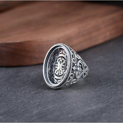 Mens Ring Blank (15x22mm Oval Blank) Adjustable Thai Sterling Silver Ring Base Vintage Style Oval Cabochon Ring Setting R977B