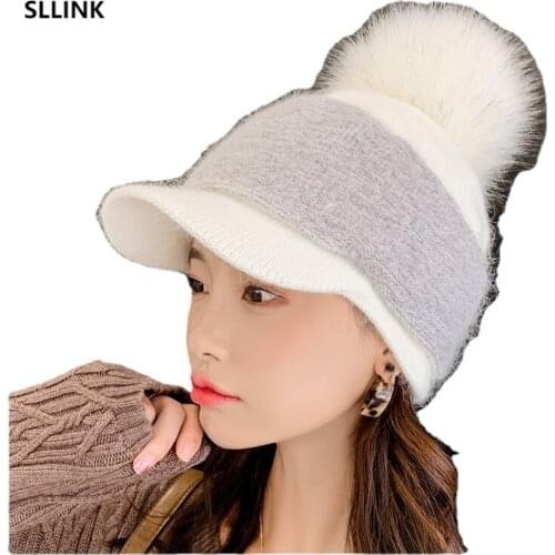 19 New Autumn and Winter Rabbit Fur Hat Korean Cute Fluffy Ball Cap Casual Girls Fashion Fur Ball Baseball Hat Manufacturer