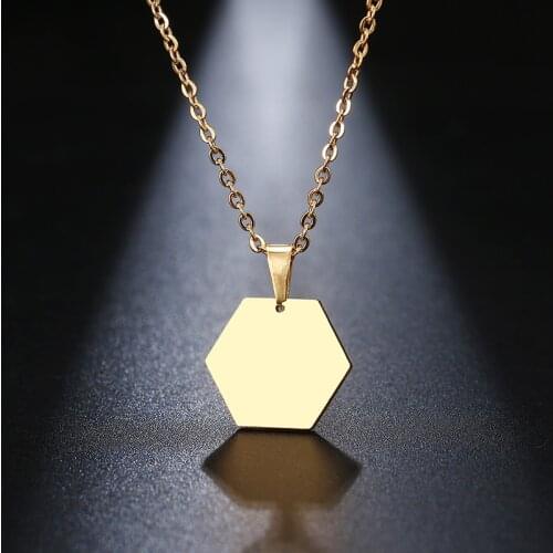 DOTIFI Stainless Steel Necklace For Women Lovers Gold And Silver Color Hexagonal Pendant Necklace Engagement Jewelry