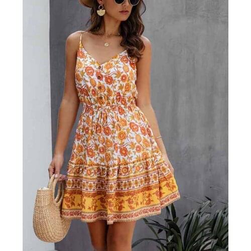 2021 New Summer Women Sexy Dress Buttons Cotton Mini Sundress Fashion Party Short Backless Slip Elastic Waist Sleeveless Dresses