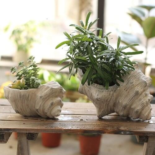 Garden conch Stone Imitation Handmade small flower vase crafts flowerpot ceramic plants potted vases home Decoration Gift J