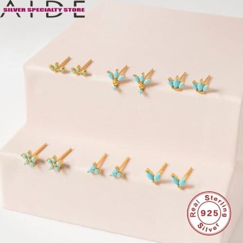 AIDE Turquoise Stud Earrings For Women 925 Sterling Silver Earrings 2020 Piercing Earring For Girl Jewelry Pendientes Aretes
