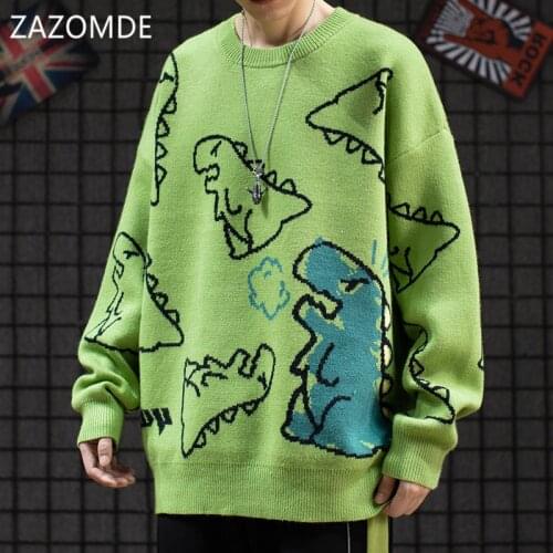 ZAZOMDE Knitwear Sweater Men Cartoon Pullovers Loose Jumper Streetwear Hip Hop Pullover Casual Oveasized Graffiti Sweaters Men